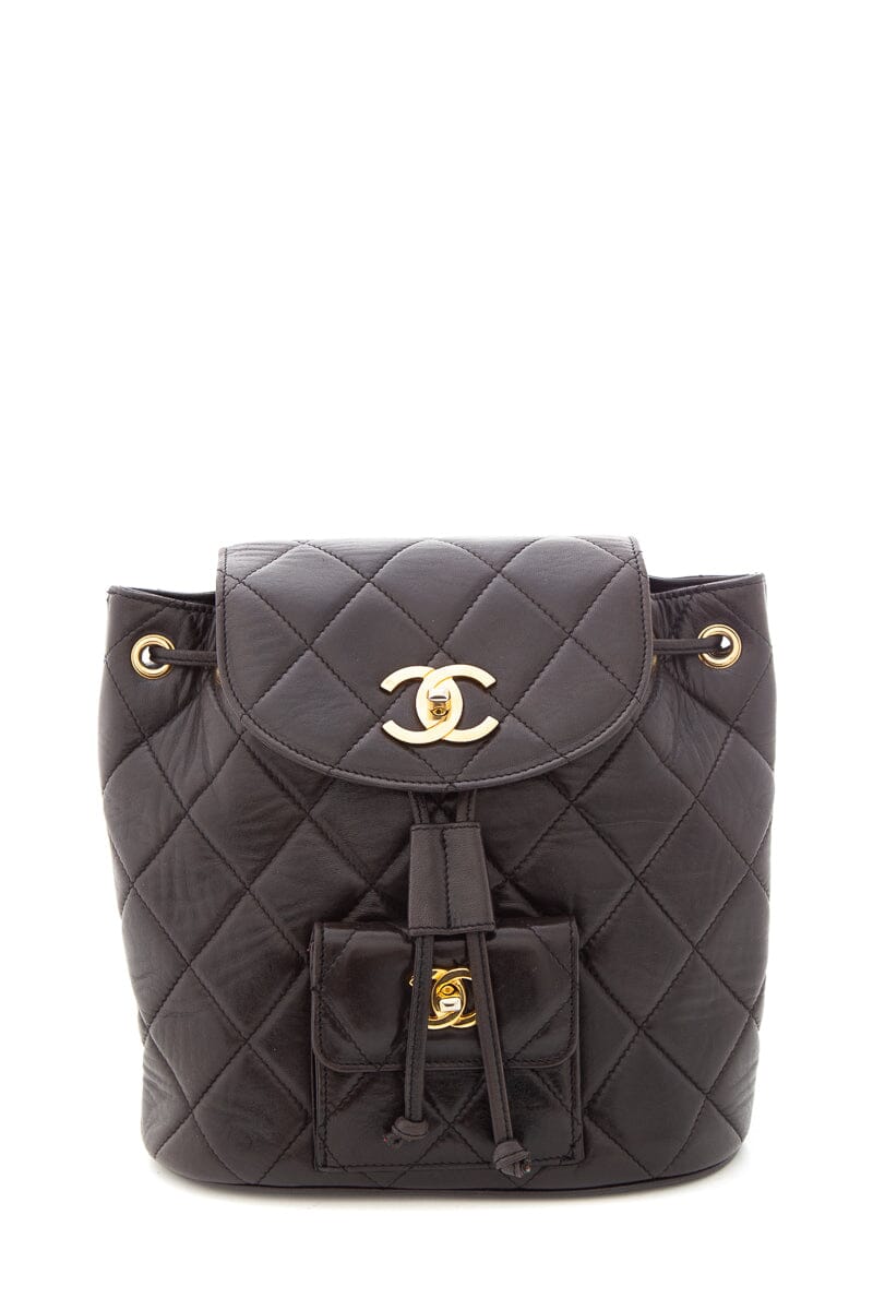 Chanel Negro Piel de cordero Quilted Drawstring Mochila