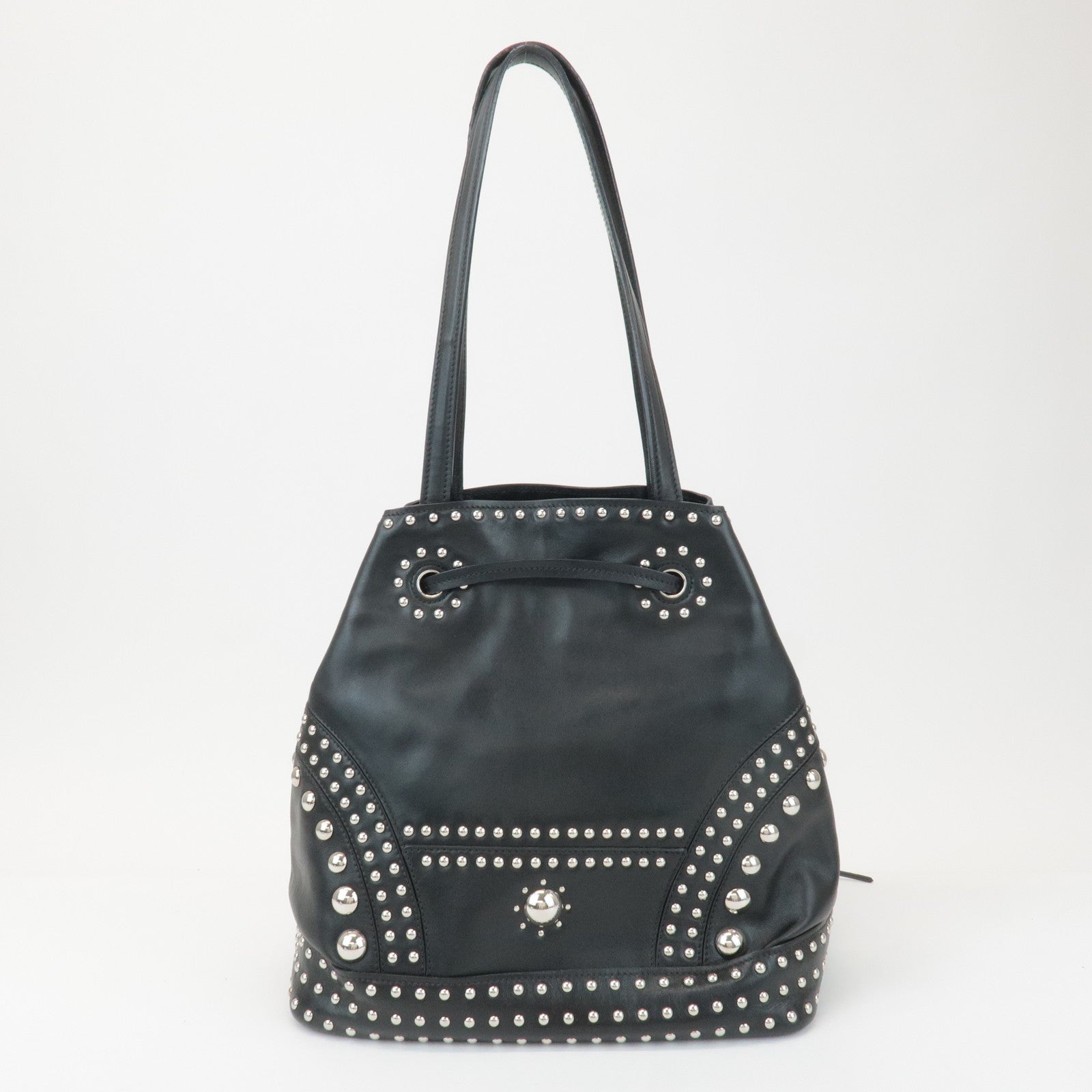 Prada Piel de becerro Con cordón Bolso de hombro Tachuelas Borla