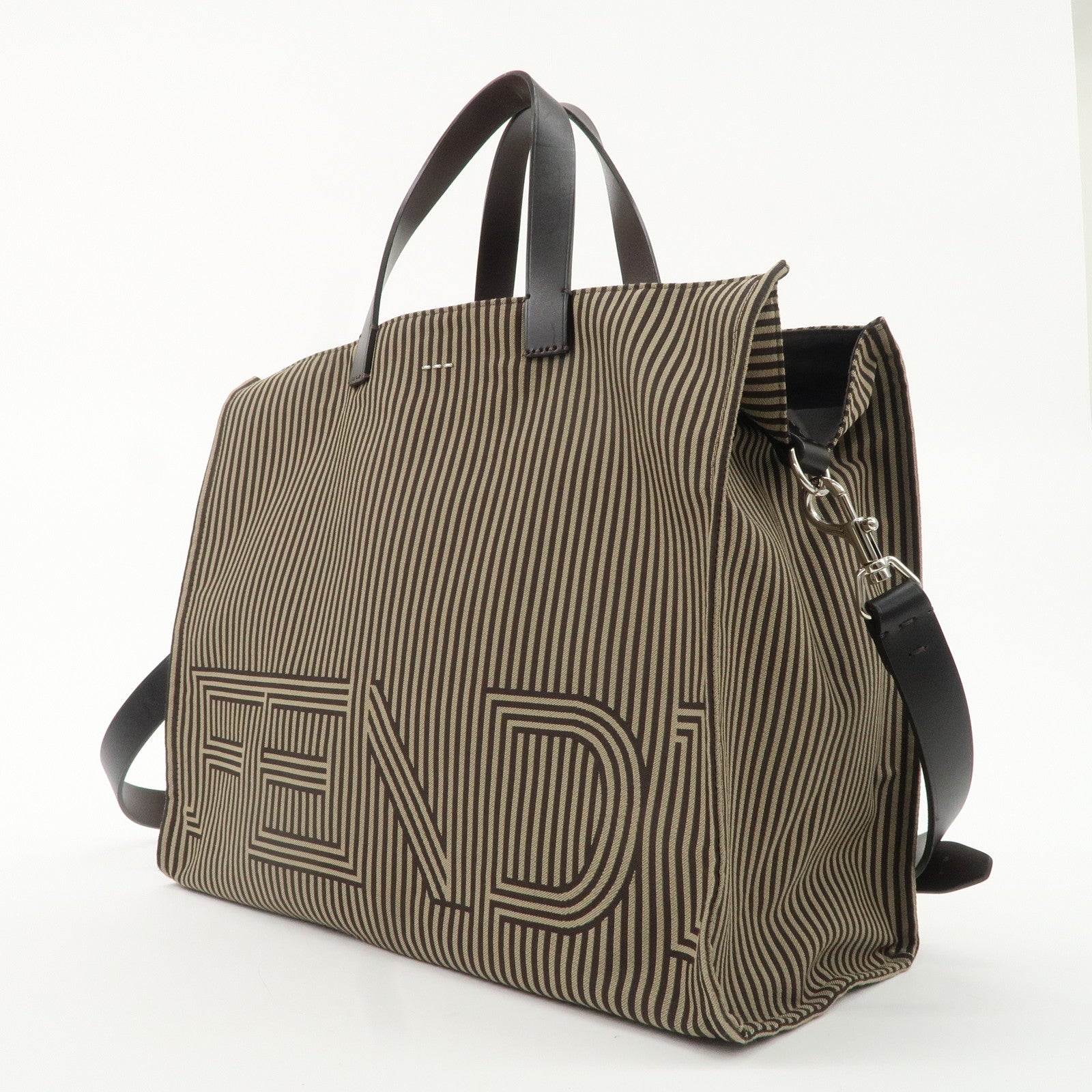 FENDI Pequin Lona Cuero Bolso 2 en 1 Bolso tote Bolso de hombro Marrón