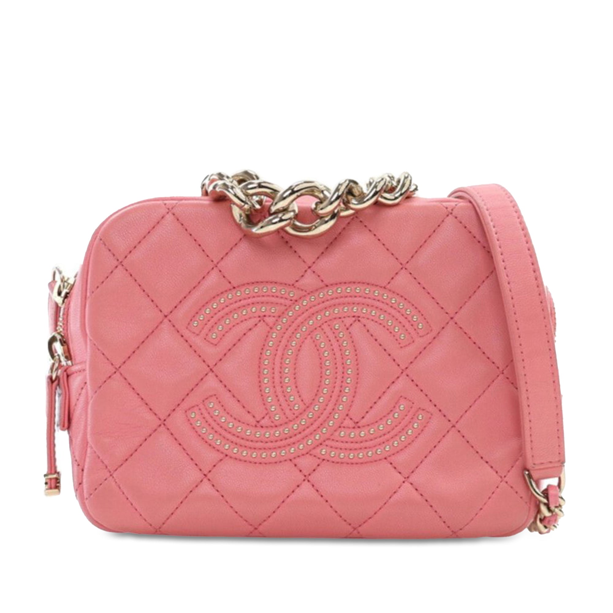 Cartera satchel Pink Chanel Quilted Lambskin Studded Beauty Begins Camera Bag