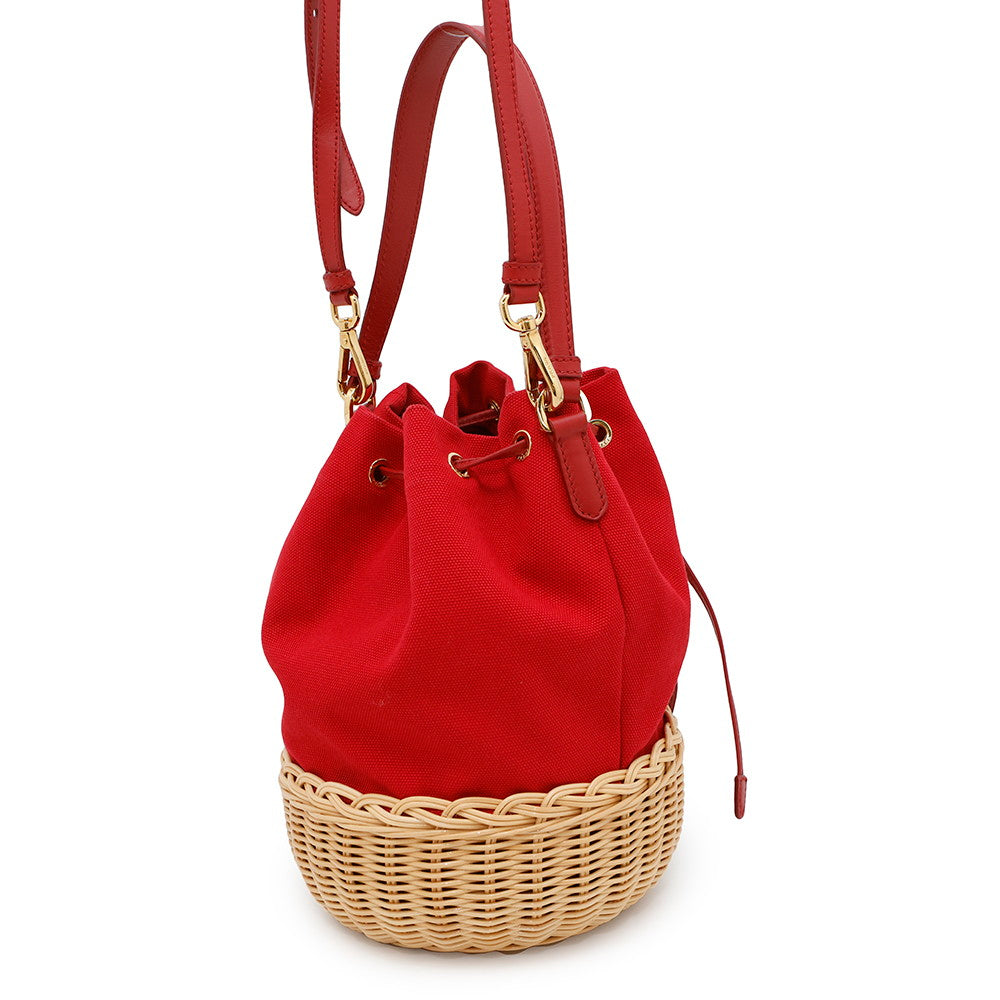Prada Bolso bombonera con cordón Red1bh115 de lona y rafia