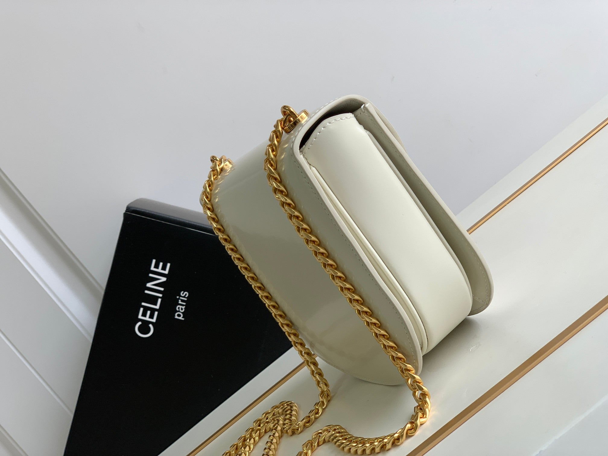 Teen Besace Triomphe 18.5 Blanco Piel de becerro With Chain