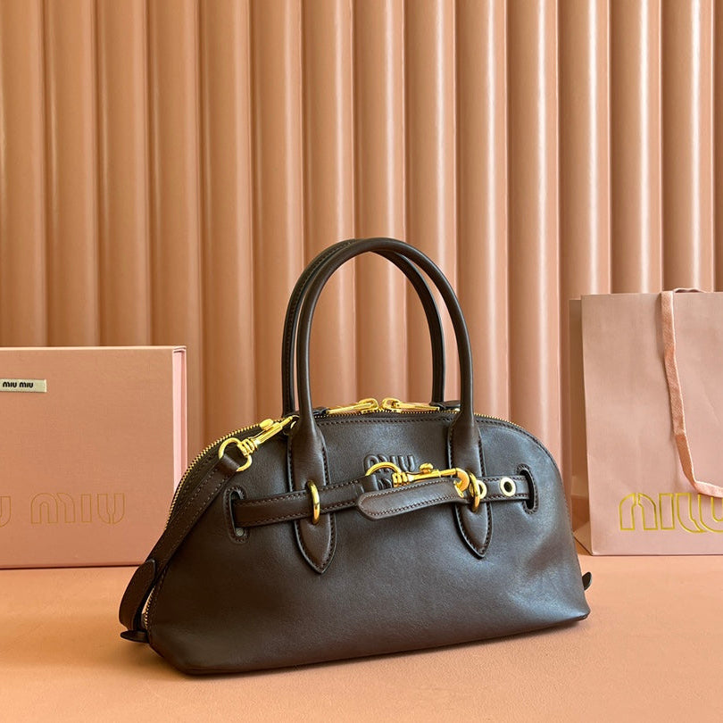 AVENTURE NAPPA BAG 33 IN CEDAR BROWN LAMBSKIN GOLD HARDWARE | Studio Nafay