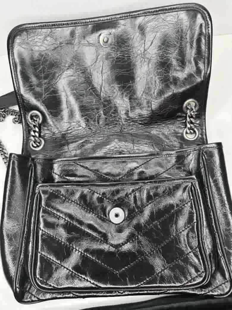 Ysl Niki Bolso de hombro, Negro Cuero, Mediano