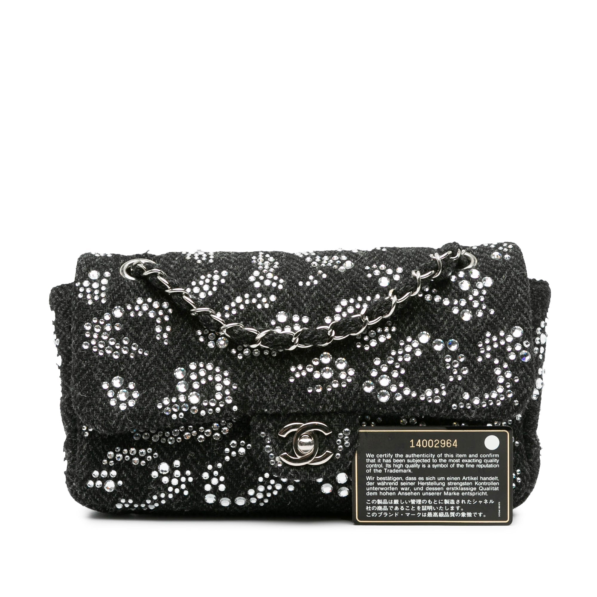 Negro Chanel Mediano Strass Embellished Tweed Single Flap Bolso de hombro