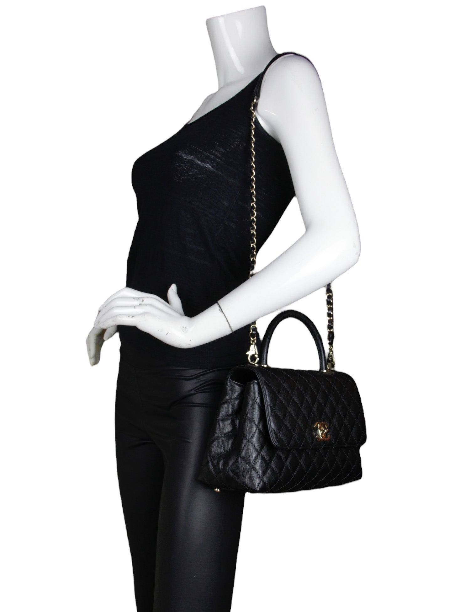 Chanel Bolso con solapa Small Coco Handle de cuero Caviar negro
