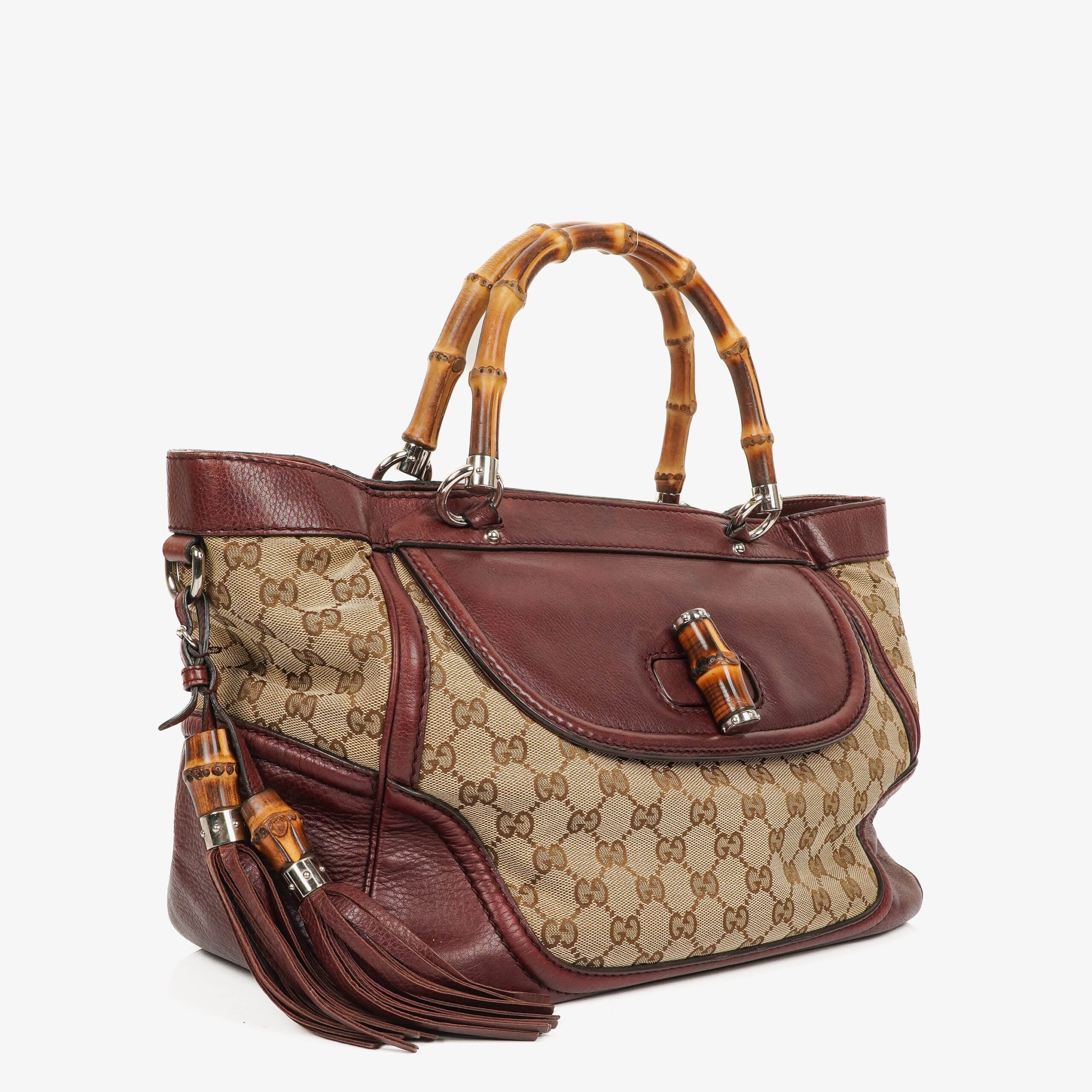 Bolso tote Gucci Bamboo con asa superior y cuero burdeos