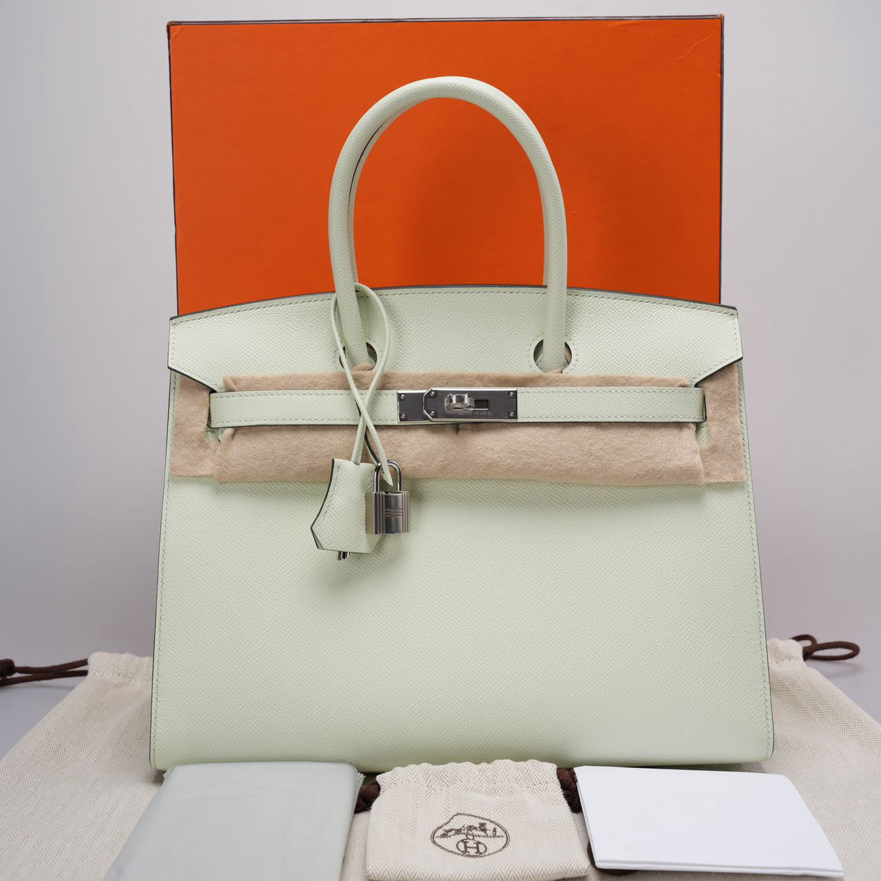 Hermes Birkin Sellier 30 Bolso En Vert Fizz Epsom Cuero With Pallad...