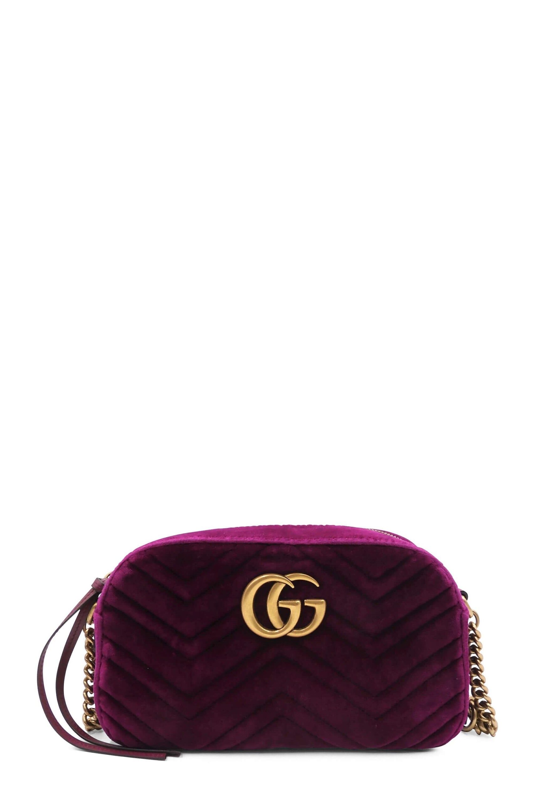 Bolso de hombro pequeño de terciopelo GG Marmont Matelasse Violeta