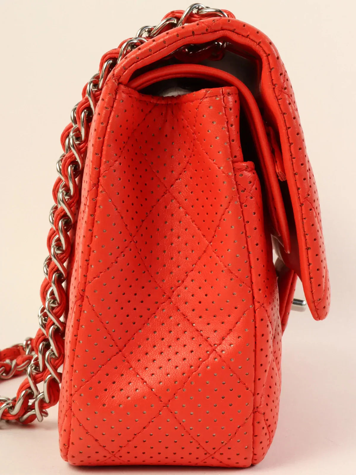 Chanel Around Made Punching Leather Turn-Lock Chain Shoulder Bag Red