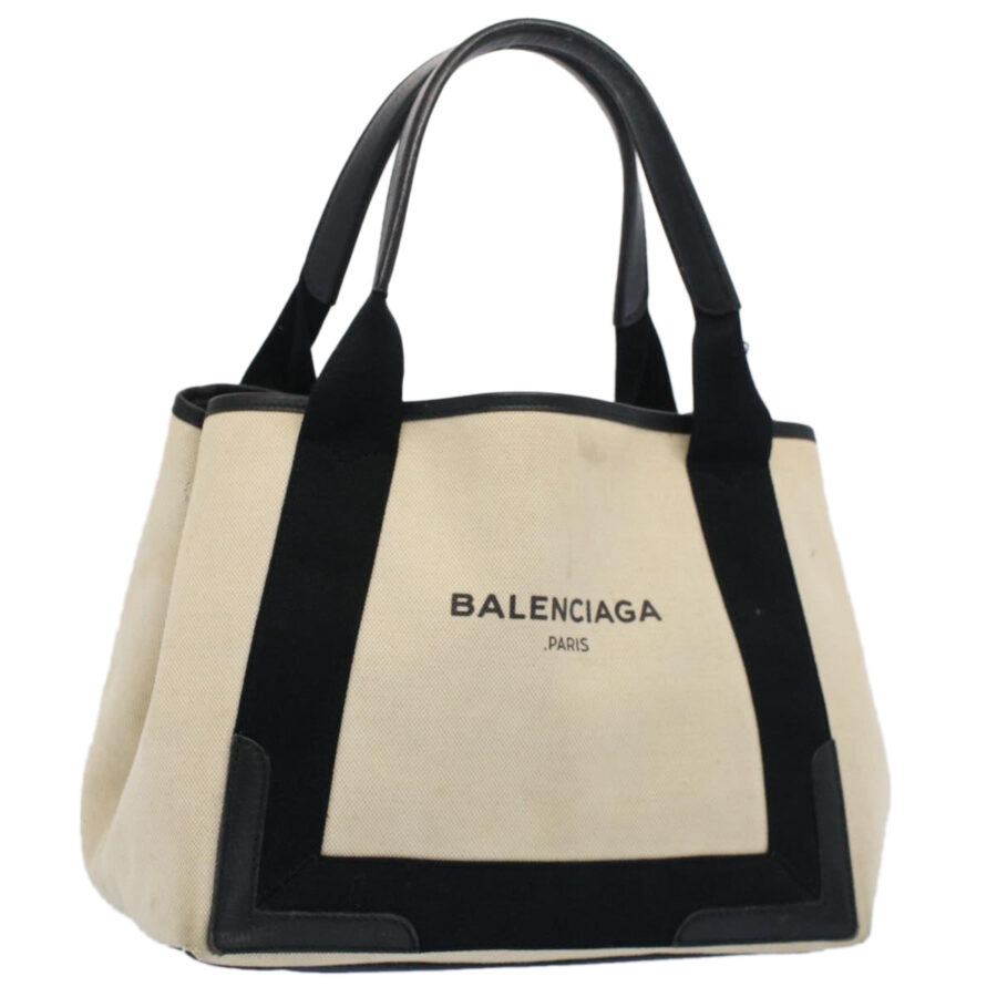 BALENCIAGA Tote Bag Canvas Leather Beige Black Auth bs8120 | Studio Nafay