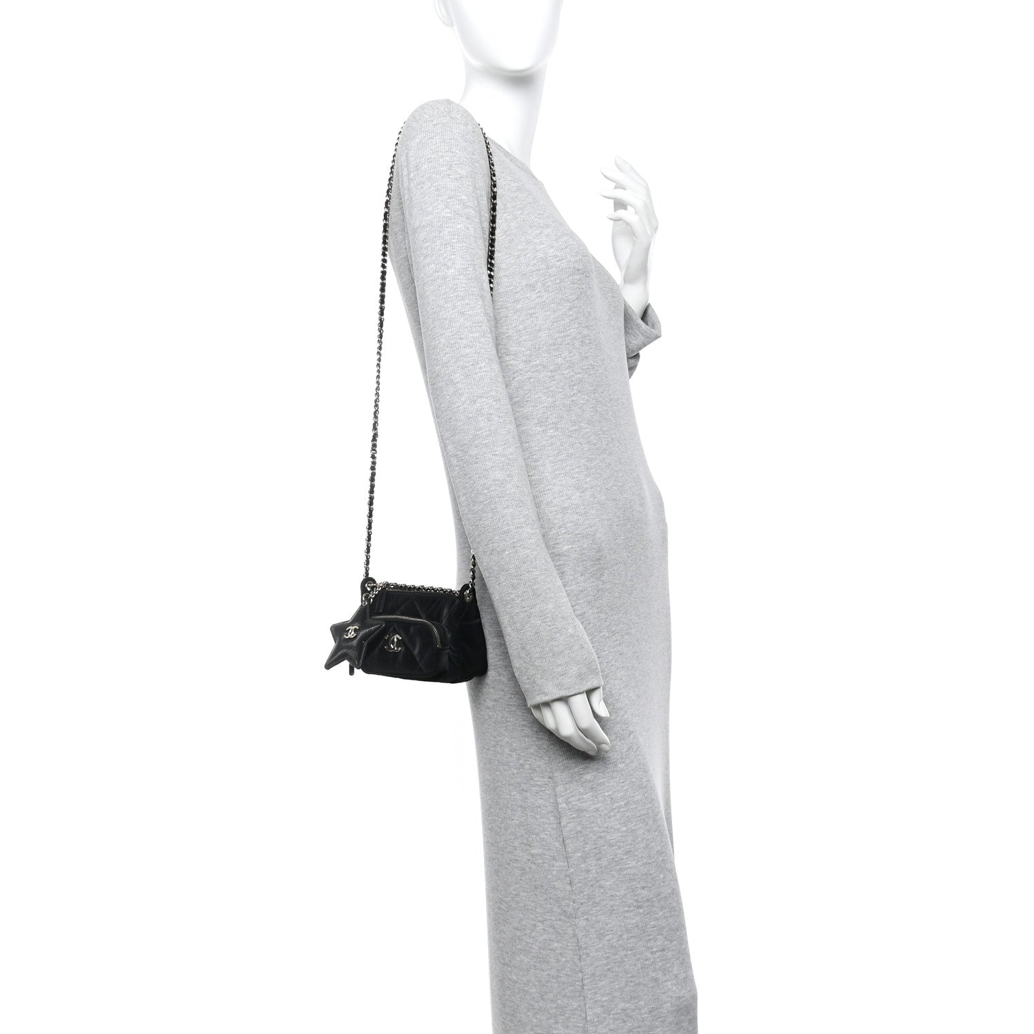 Bolso clutch con cadena Chanel 25 mini acolchado de nailon con efecto terciopelo y piel de becerro brillante arrugada Negro