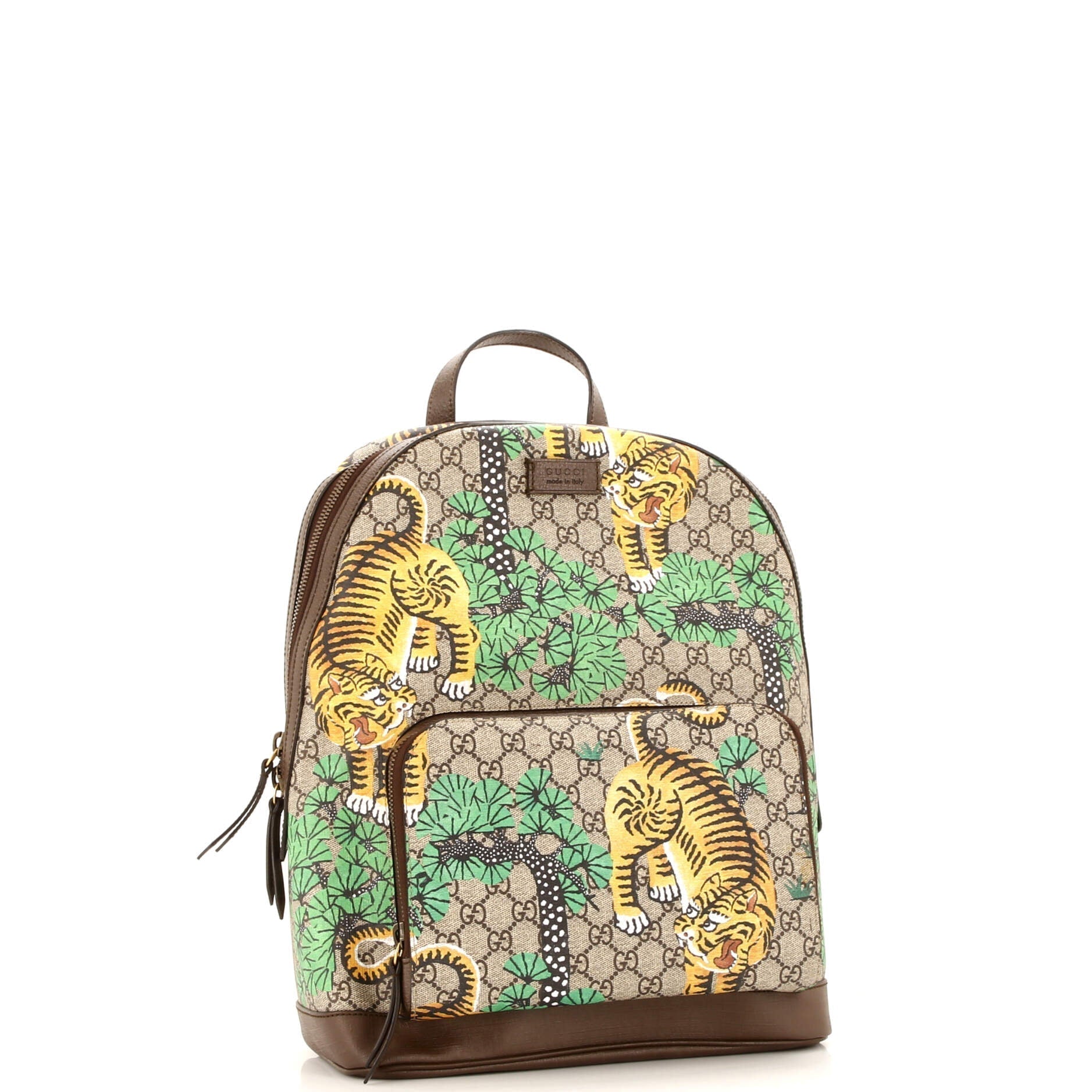 Zip Pocket Backpack Bengal Print GG Coated Canvas Mediano
